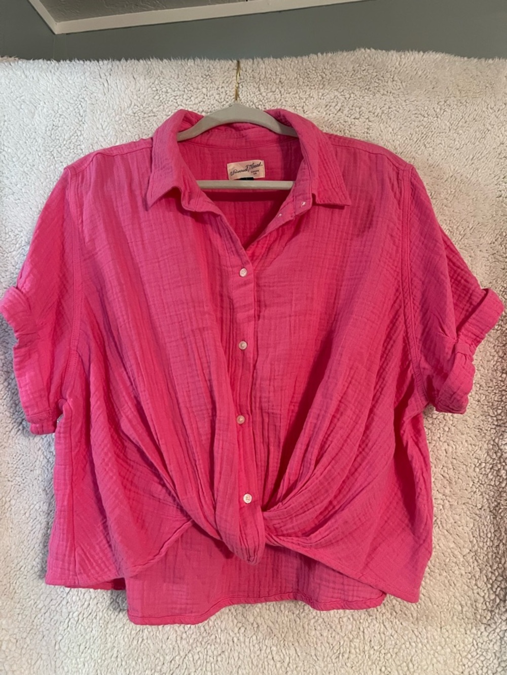 Universal Thread Bright Pink Button-Down Tie-Front Gauze Shirt. Only Worn Once!